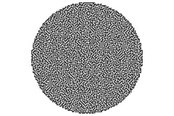 Isometric round maze, labyrinth solution concept vector illustration.