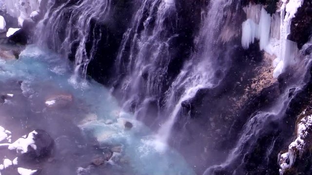 Whitebeard&nbsp;Waterfall&nbsp;comes into&nbsp;Biei&nbsp;River,  Hokkaido,  Kamikawa,  Biei