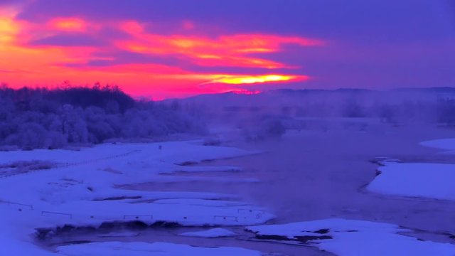 Frozen Tokachi River at dawn,  Otoshacho,  Hato,  Hokkaido