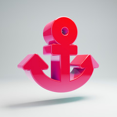 Volumetric glossy hot pink Anchor icon isolated on white background.