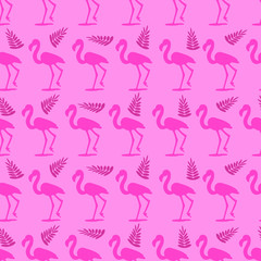 Seamless vector bright colored wallpaper with flamingos