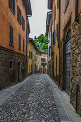 Fototapeta na wymiar Street in Bergamo, Upper City, Lombardy, Italy. 