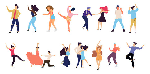Crowd of young people dancing at club. Big set of characters having fun at party. Flat colorful vector illustration. - Vector