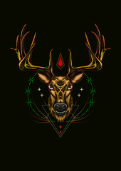 buck. Deer head illustration serious face.