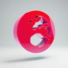 Volumetric glossy hot pink Globe Europe icon isolated on white background.