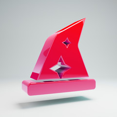 Fototapeta premium Volumetric glossy hot pink Hat Wizzard icon isolated on white background.
