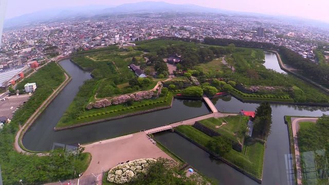 Aerial view of Goryokaku Park,  Hakodate,  Hokkaido,  Japan