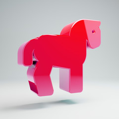 Volumetric glossy hot pink Horse icon isolated on white background.