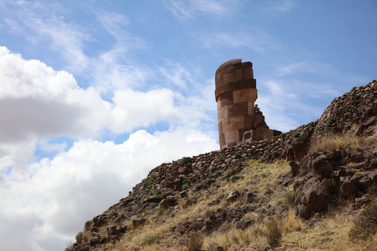 Chullpas in Sillustani. Puno Region. Peru