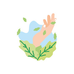 hand human receiving with leafs nature