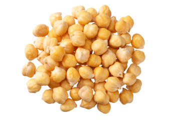 chickpeas isolated on white background. top view