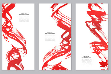 Vertical vector red banners set in modern asian style. Grunge brush strokes template for your text
