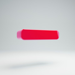 Volumetric glossy hot pink Minus icon isolated on white background.