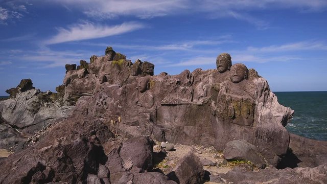 View of rock on sea coastline, Yuza, Sakai, Yamagata, Japan