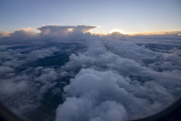 Dreamy aerial cloud landscape flying