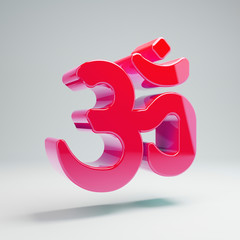 Volumetric glossy hot pink Om icon isolated on white background.