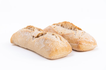 two whole fresh bread. Homemade bakery.
