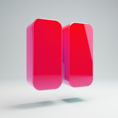 Volumetric glossy hot pink Pause icon isolated on white background.