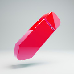 Volumetric glossy hot pink Pen icon isolated on white background.