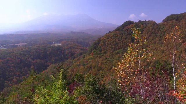 Landscape with Mount Ontake in autumn, Kaida Kogen highland, Japan