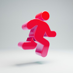 Volumetric glossy hot pink Running icon isolated on white background.