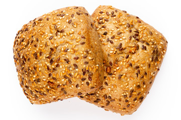 Rye eco breads on the white background.