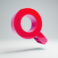 Volumetric glossy hot pink Search icon isolated on white background.