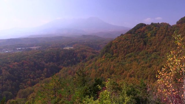 Landscape with Mount Ontake in autumn, Kaida Kogen highland, Japan