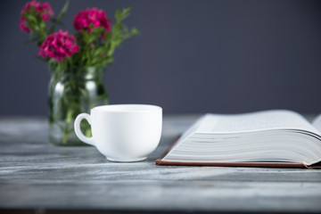 notepad with flowers and coffee