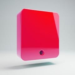 Volumetric glossy hot pink tablet icon isolated on white background.