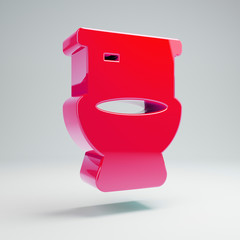 Volumetric glossy hot pink toilet icon isolated on white background.