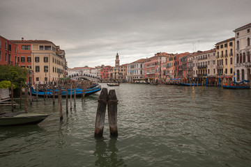 Naklejka premium The grand Canal in Venice taken near the famous Rialto Bridge.