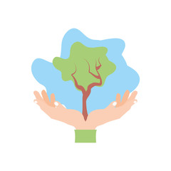 hands with tree plant nature isolated icon