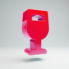Volumetric glossy hot pink wine glass icon isolated on white background.