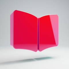 Volumetric glossy hot pink Opened Book icon isolated on white background.