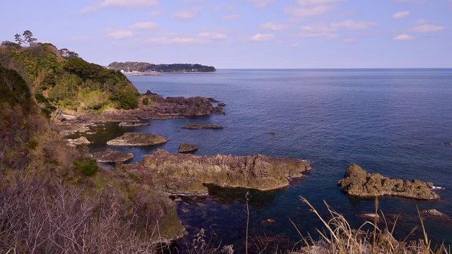 View of rocky coastline, Suzu, Ishikawa Prefecture, Japan