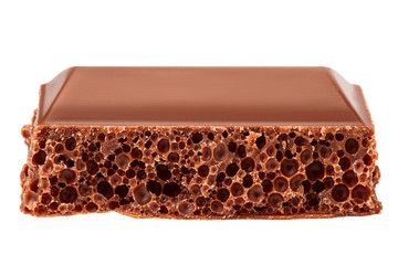 porous chocolate pieces, isolated on white background, clipping path, full depth of field