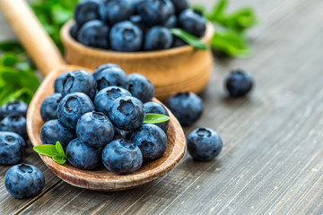 Fresh blueberries background with copy space for your text. Blueberry antioxidant organic superfood in a bowl concept for healthy eating and nutrition - Powered by Adobe
