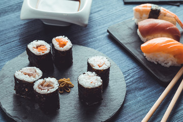 Asian food ready to eat. Sushi restaurant