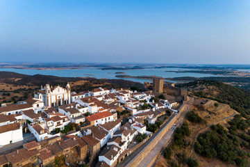 Fototapeta na wymiar Aerial view of the beutiful historical village of Monsaraz, in Alentejo, Portugal; Concept for travel in Portugal