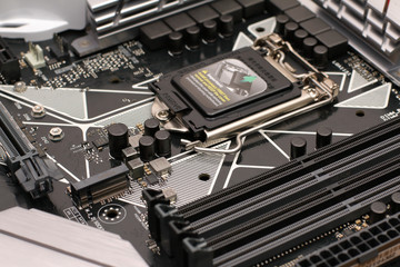 Detail of the components of a computer on the motherboard