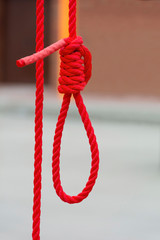 loop of thick red rope on a blurry background