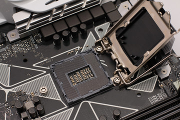 Detail of the components of a computer on the motherboard