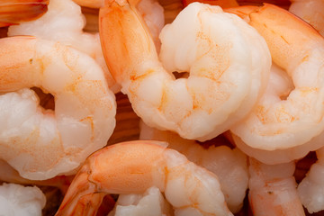 Background of shrimp, macro. Sea food, wholesome and tasty food.