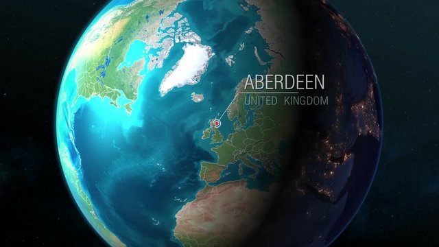 United Kingdom - Aberdeen - Zooming from space to earth