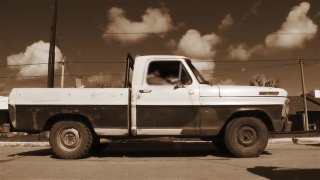 Retro Pick Up Truck in the Street, in an Argentine Town. Sepia Tone. 