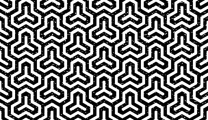 Seamless black and white grunge isometric hexagonal symmetry medieval pattern vector
