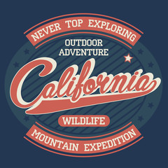 California Explore sport wear T-shirt Typography design. Vector