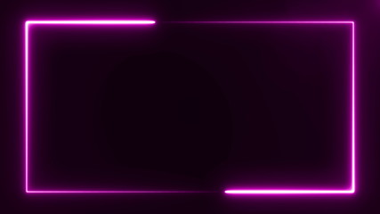 bright purple light neon frame on black background, abstract digital 3d rendering 4K video