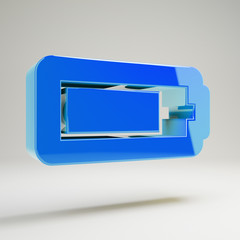 Volumetric glossy blue Battery Three Quarters icon isolated on white background.